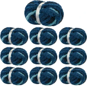 10 Pack Fluffy Chunky Chenille Yarn for Crocheting Hand Knitting 240yds 70.5oz Super Bulky Variegated Tie Dye Blue Baby Blanket