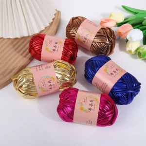 100g Shiny Polyester Yarn 44colors DIY Hand Knitting Leather Metallic T shirt Yarn for Bag