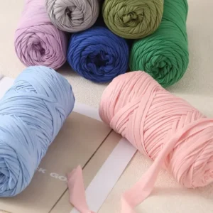 200g Customized 100% Polyester T Shirt Yarn Strong Hollow Strand Weaving Knitting Dyed Flat Crochet Fancy