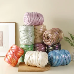 250 500 750 1000g Imitation Leather Metallic Colors Giant Polyester Iceland Core Spun Yarn Chunky DIY Tube T-Shirt Yarn