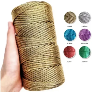 3mm Metallic Core Macrame Rope Gold Silver Decorative Cord DIY Knitting Yarn for Bag Crochet Craft Braided String