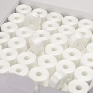 75D/2 White Edgeless Coreless L-shaped Embroidery Bobbin Thread for Sewing Machinery 144pcs/box