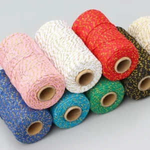 Customized 2mm Diameter Home Decoration Cotton Rope With Metallic Yarn Macrame Cord With Glitter Gold String