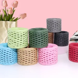 Eco 200m Colored Raffia Paper Braided Rope Handwoven Hollow Fancy Yarn Roll for Packaging and DIY Handicrafts