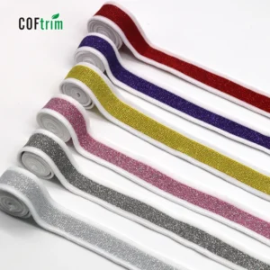 Factory Polyester Knit Tape 25mm Metallic Yarn Stripe Trim Webbing for Sport Wear Decoration