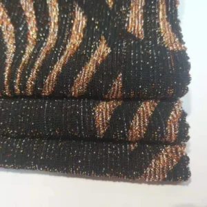 Fancy Design Gold Metallic Yarn Nylon Jacquard Knit Fabric with Lurex