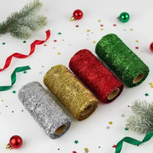 Festive 1mm Metallic Chenille Yarn for Christmas Gift Tag Decoration 200m Roll