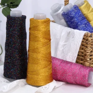 Gradient DIY Yarn for Hand Knitting 100% Cotton Starry Sky Glitter Thread Carded Dyed Pattern Hollow for Crochet Bag
