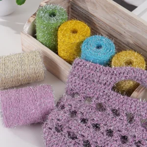 Gradient DIY Yarn for Hand Knitting 100% Cotton Starry Sky Glitter Thread Carded Dyed Pattern Hollow for Crochet Bag