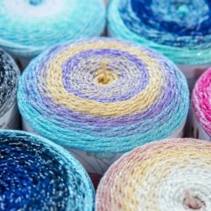 Gradient Ombre Cake Yarn Hollow Tube Yarn 51% Cotton 34% Polyester 15% Metallic DIY Crochet Yarn