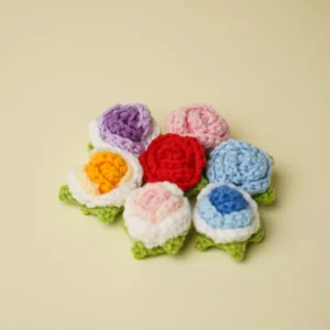 Handwoven Handmade Knitted Artificial 4cm Crochet Rose Flower Head for Cloth Gift Decoration