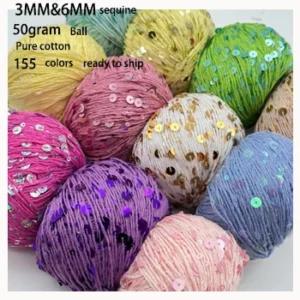 High Gloss Sequin Fancy Yarn 50g Poly Cotton Blend with Beads Ideal for Sweaters Scarves & Factory Supply