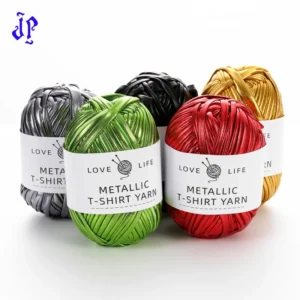 JP Metallic Color 100% Polyester Crochet Yarn Woven Yarn Hand Knitting Craft Strip Chunky Yarn