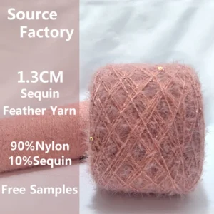 Luxury Sequin Feather Yarn 90% Nylon 1.3 cm Fancy Yarn for Knitted Products