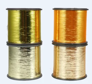 M TYPE LUREX Metallic Yarn Fluorescent Gold 12 Mic 1 69″ 1 110″ Anti Pilling High Tenacity 1200TPM Twist Knitting Weaving