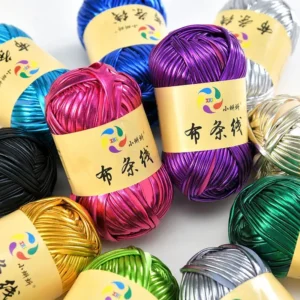 Manufacturer Mercerized Dyed Polyester Fabric Strip Line Metal Glossy Surface Yarn Crochet Hand Knitting Woven