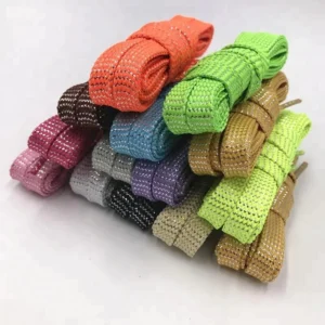 Manufacturer’s New Style Colorful Glitter Polyester Metallic Yarn Shoelaces Excellent Quality Flat Transparent Tips 8 10mm for