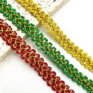 Metallic Polyester Yarn Gold African Lace Trim Embroidered Bridal Lace Trim for Traditional Clothes Home Textile Decoration