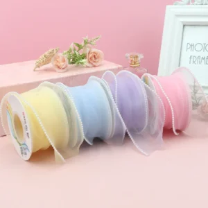 Pearl Fine grain Overlock Yarn DIY Hairpin Bow Packaging Material 6cm Wide Meteor Fish Tail Wave Snow Ribbon Gift & Craft