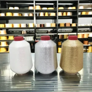 Polyester Metallic Yarn 12 Mic 1/110″+2X30D MX Type Anti Pilling High Tenacity Thread for Weaving Embroidery