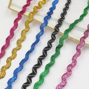 Shiny Gold Metallic Lace Trim Rick Rack Trim Ric Rac Ribbon for Garment Accessories Cord