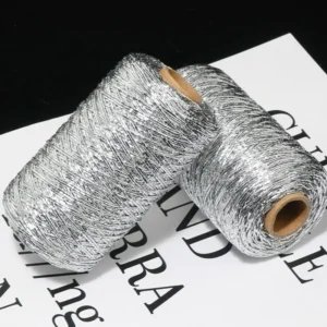 Shiny Silver Metallic Core Spun Yarn 1mm DIY Hand Knitting Crochet Thread Gift Wrapping Weaving Craft Yarn
