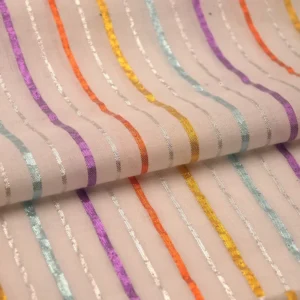 Soft Thick Woven Voile Shinny Metallic Yarn Dyed Striped rainbow Colorful Lurex 100% Cotton Fabric for Dress and Blouse