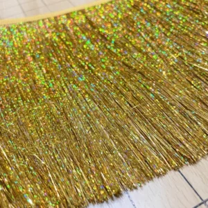 Width 20cm Shiny Bright Metallic Yarn Twinkle Tassel Lace Colorful Golden Shiny Fringe Lace Trim for Latin Dances Dress