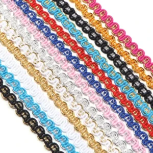 Width 6 mm Colorful Sequins Metallic Gold Thread Weaving Curved Lace Braid Ribbon Wrapping Pipping for Clothing Home Textiles
